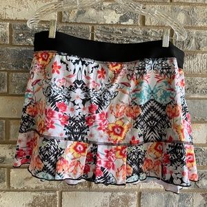 Sofibella black yellow teal flora tennis skirt XXL